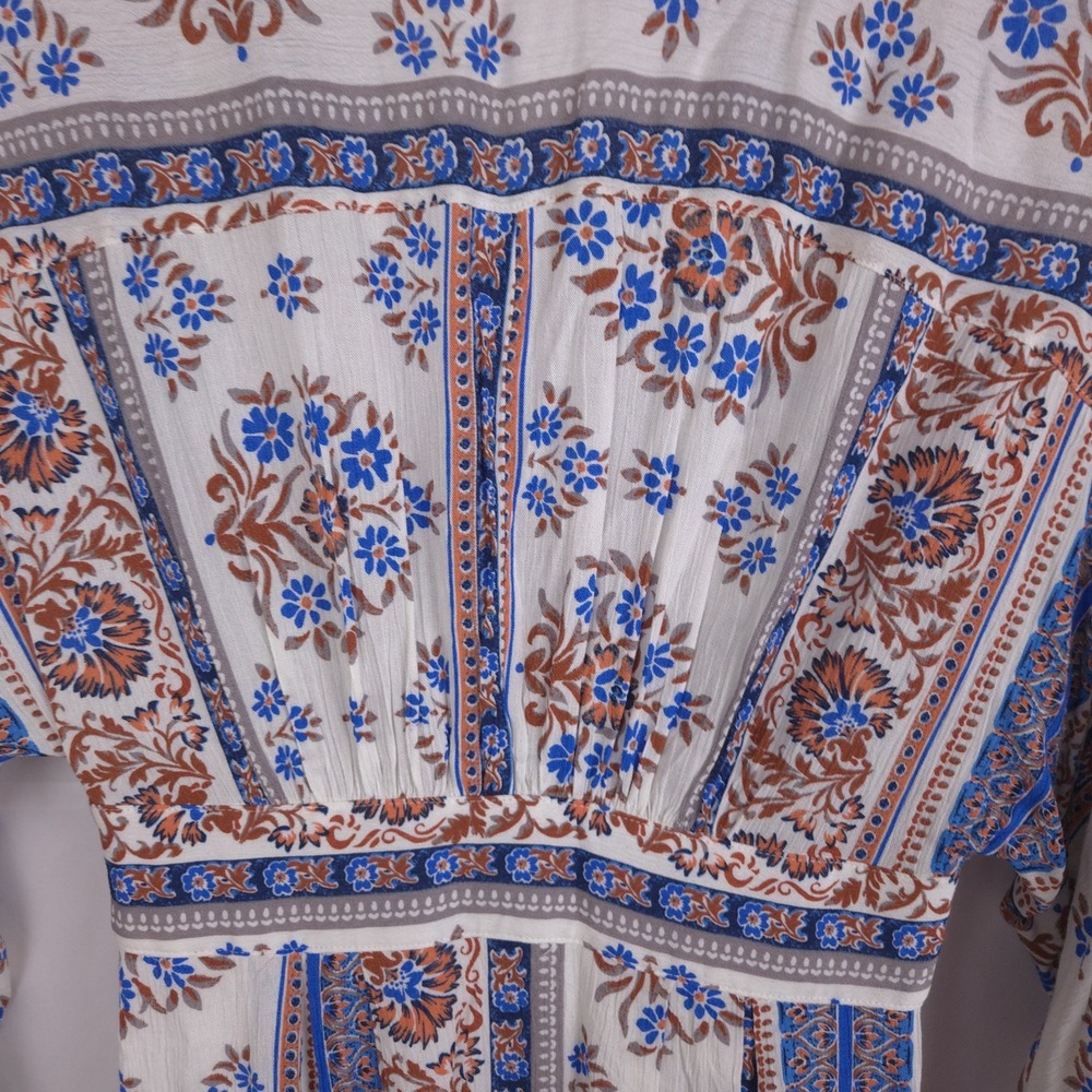 En Crème Boho Floral Paisley Maxi Dress Size‎ S Tassel Tie V-Neck Peasant Style - Picture 8 of 13
